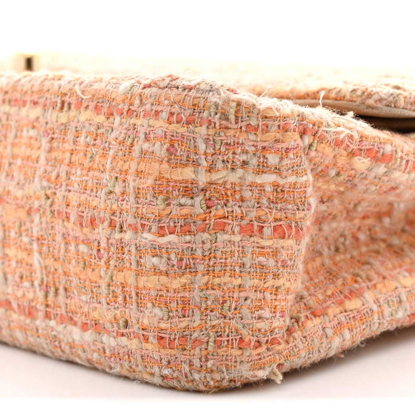 Tweed Quilted Medium Double Flap Orange Beige Multicolor