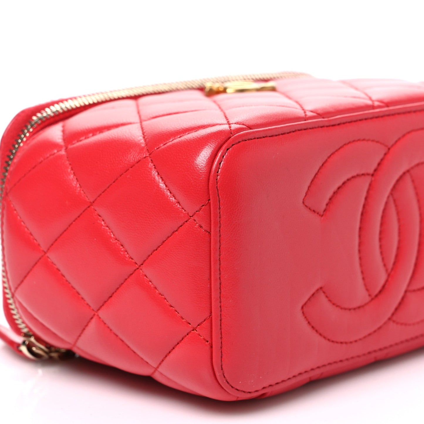 Caviar Quilted Sweetheart Vanity Case Dark Red