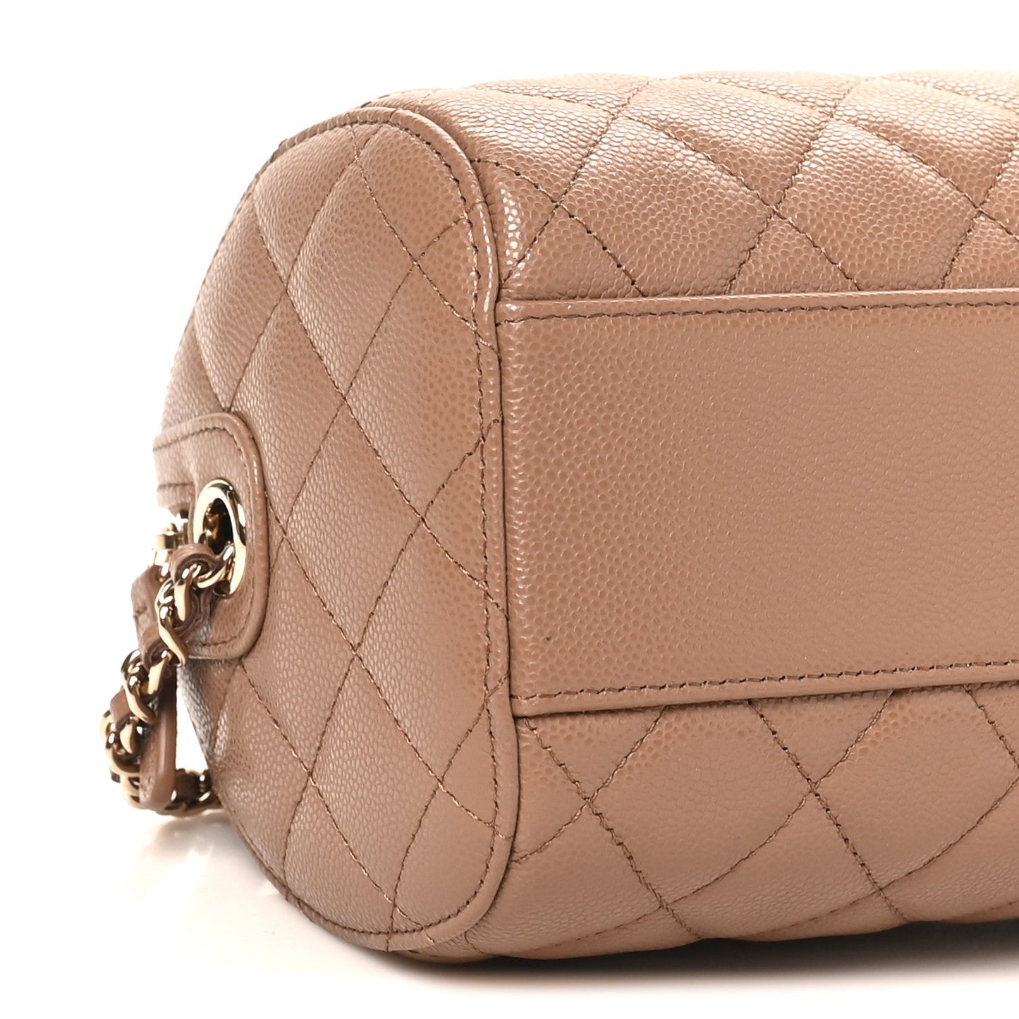Caviar Quilted Barrel Clutch With Chain Brown