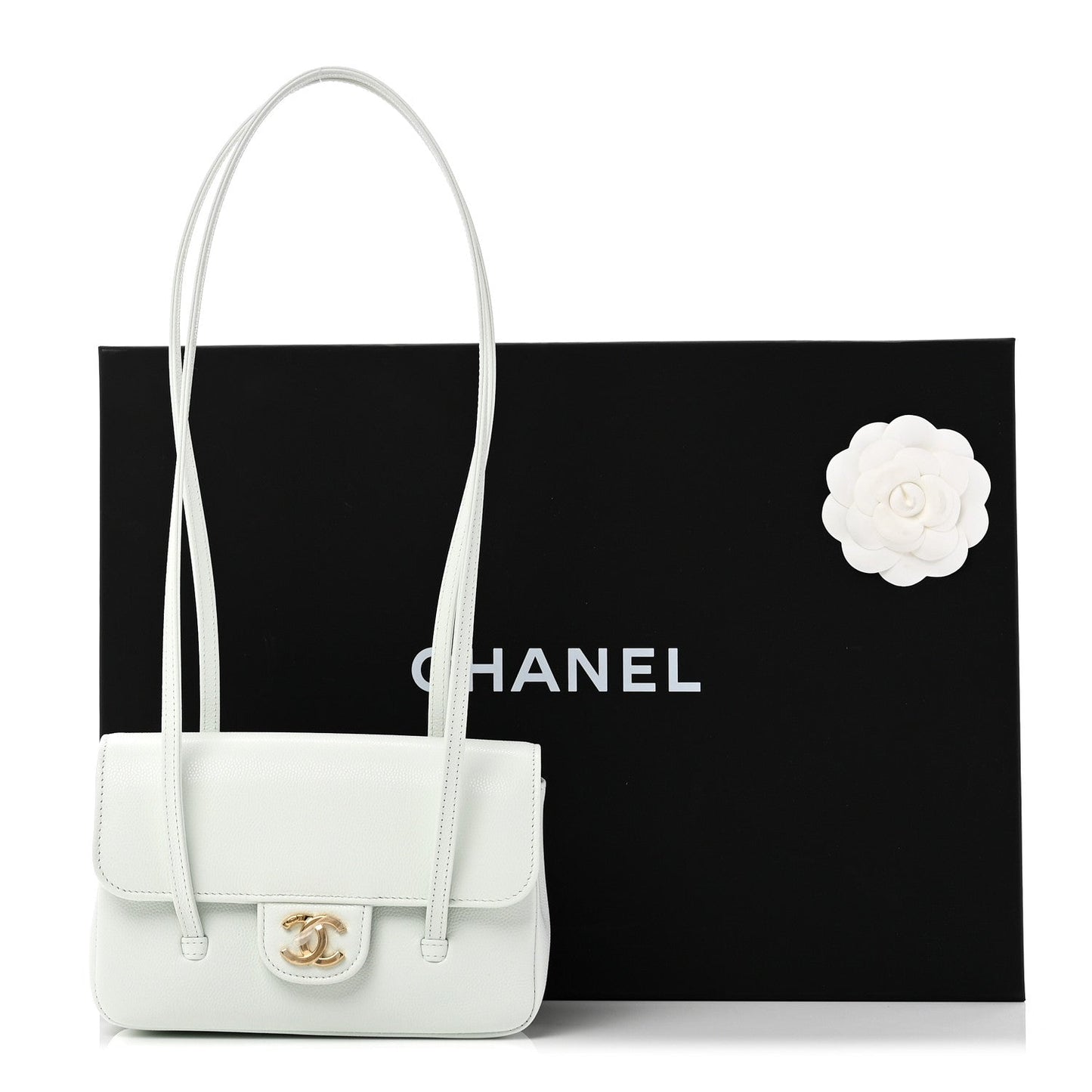 Shiny Caviar Mini Preppy Coco Shoulder Bag Light Blue