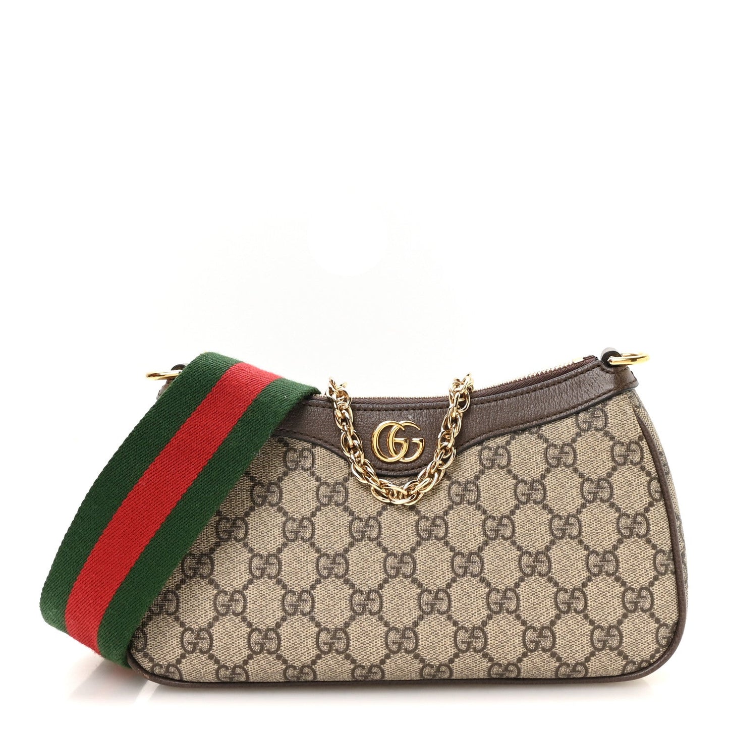 GG Supreme Monogram Textured Dollar Calfskin Web Small Ophidia GG Handbag Beige Ebony New Acero