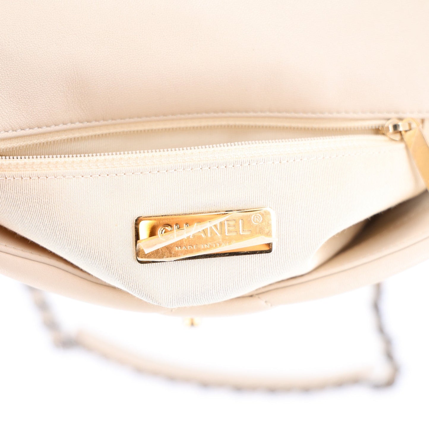 Lambskin Quilted Medium Chanel 19 Flap Light Beige
