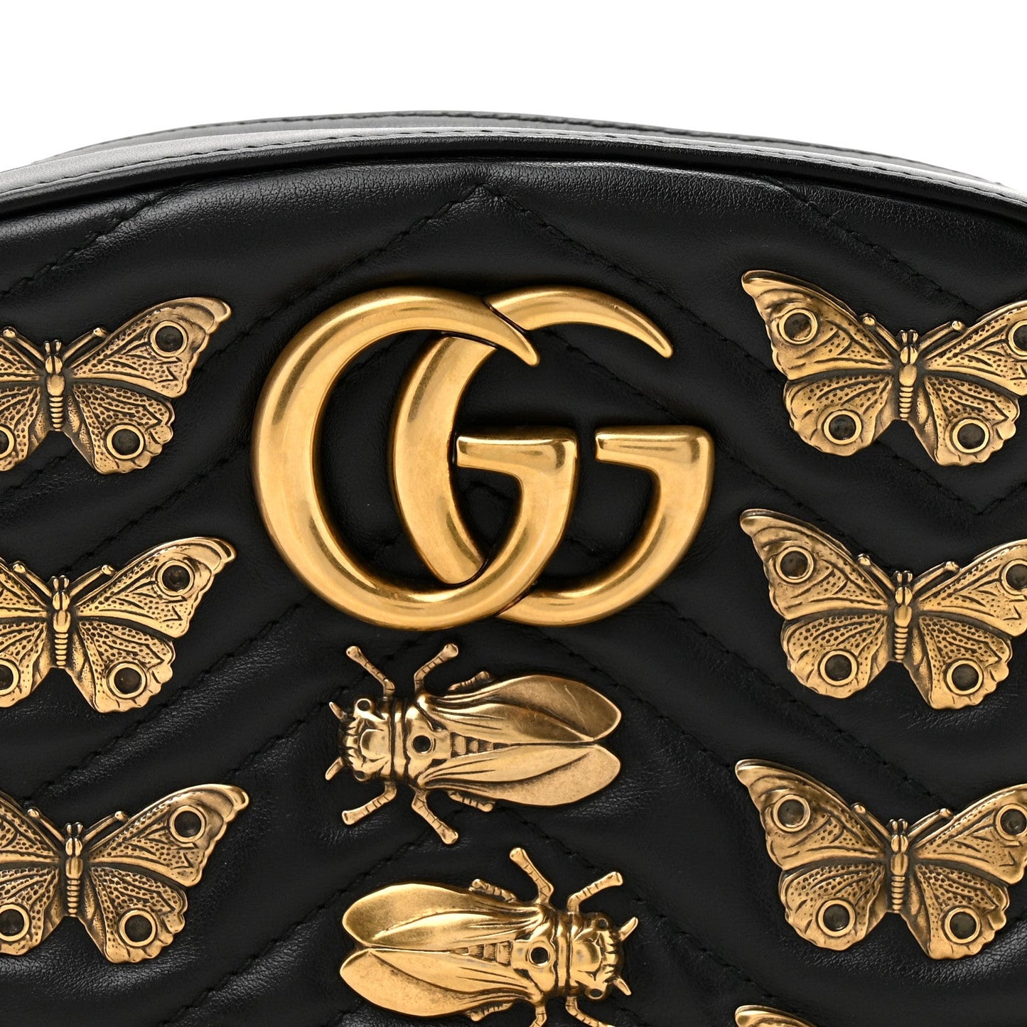 Calfskin Matelasse Animal Studs GG Marmont Belt Bag 85 34 Black