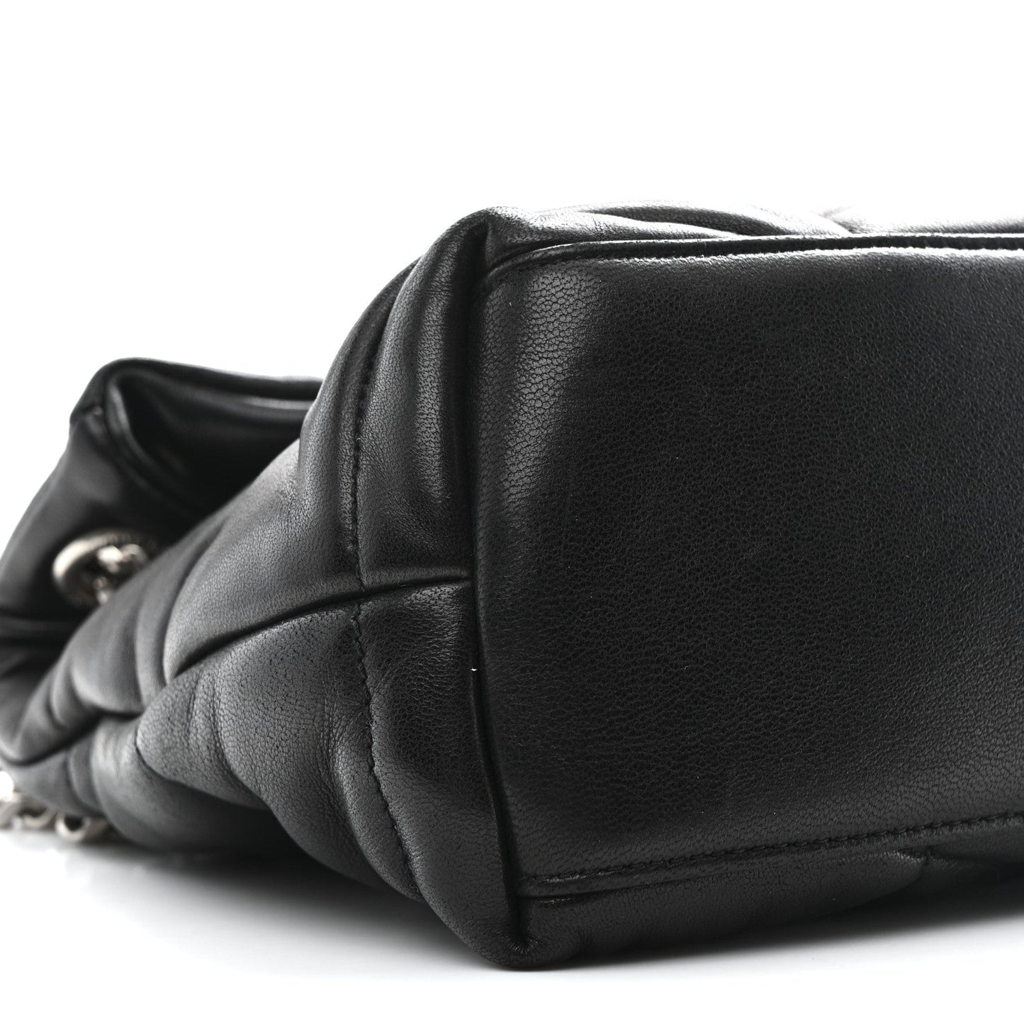 Lambskin Quilted Small Loulou Puffer Monogram Chain Satchel Black