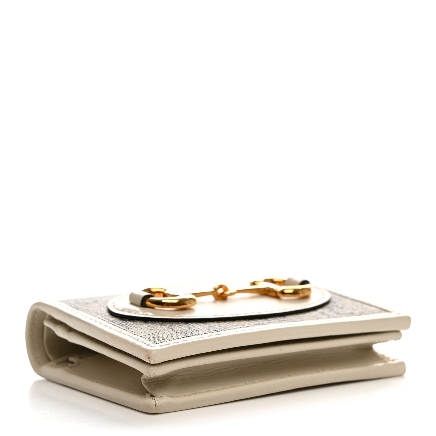 GG Supreme Monogram Azalea Calfskin Horsebit 1955 Card Case Wallet Beige Ebony Mystic White