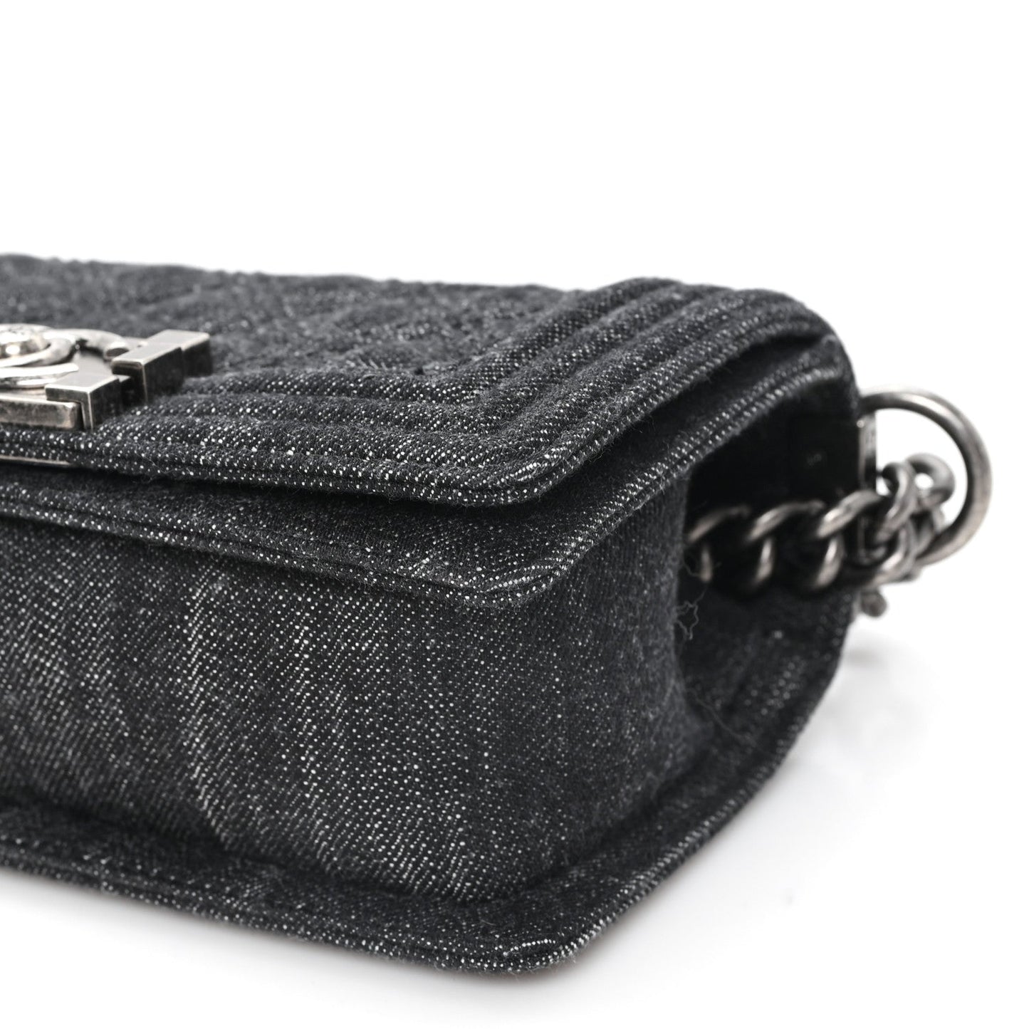 Denim Quilted Small Boy Flap Black