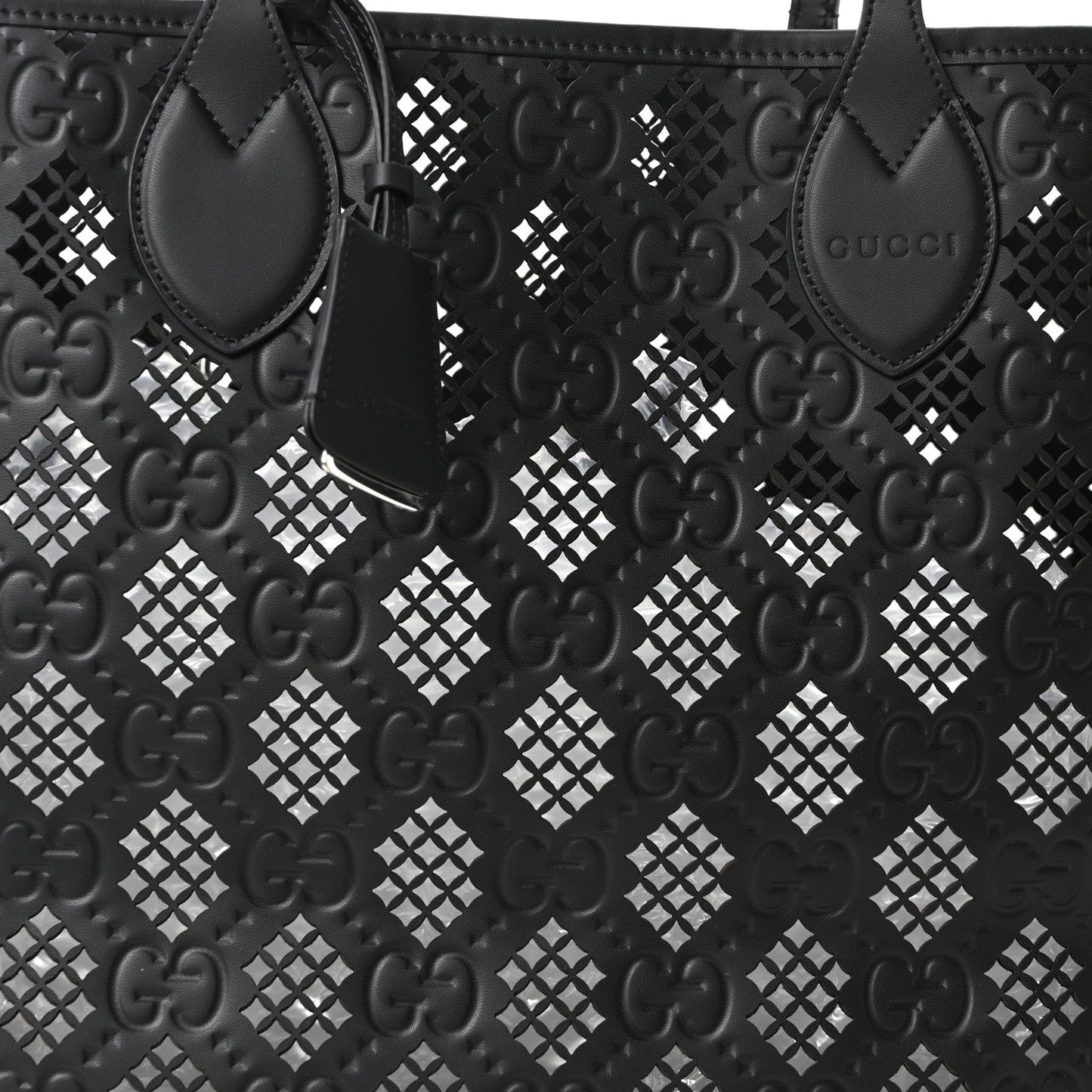 Calfskin GG Monogram Diamond Cut Medium Ophidia Tote Bag Black