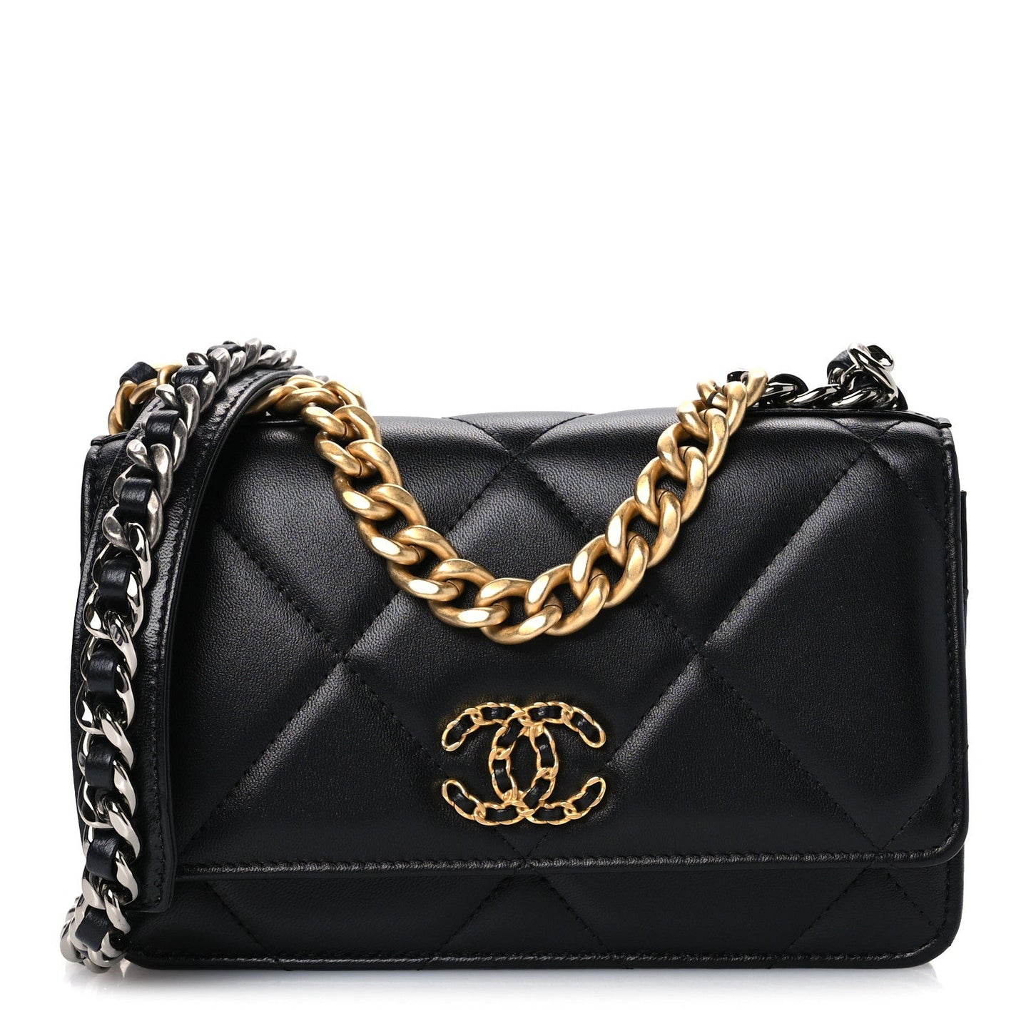 Lambskin Quilted Chanel 19 Wallet On Chain WOC Black