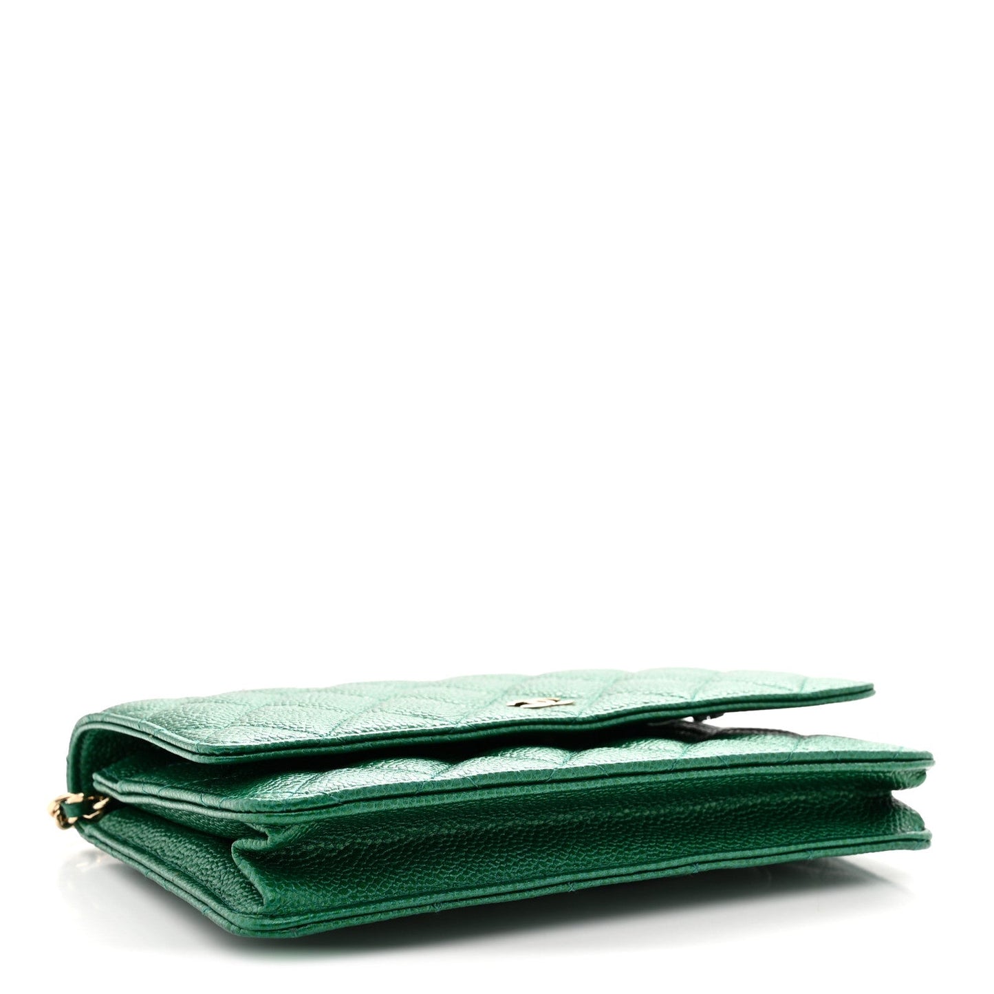 Metallic Caviar Quilted Wallet On Chain WOC Green