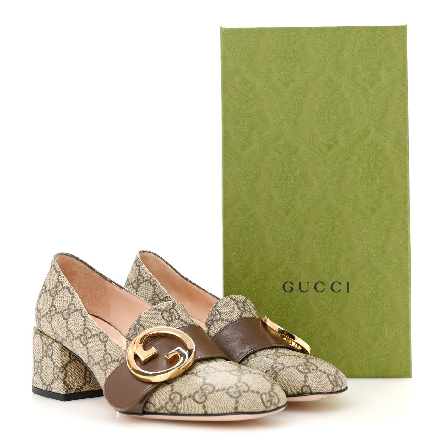 GG Supreme Monogram Malaga Kid Blondie Pumps 37.5 Beige Ebony New Acero