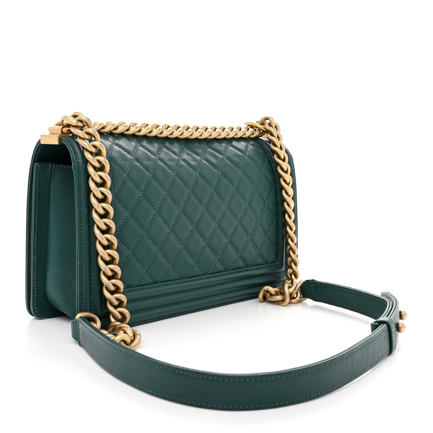 Caviar Quilted Medium Boy Flap Dark Green