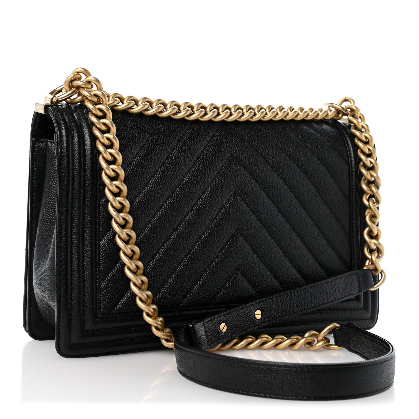 Caviar Chevron Quilted New Medium Boy Flap Black