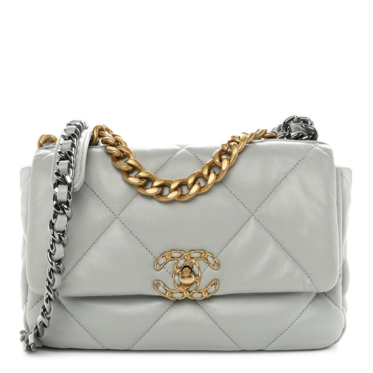 Lambskin Quilted Medium Chanel 19 Flap Grey