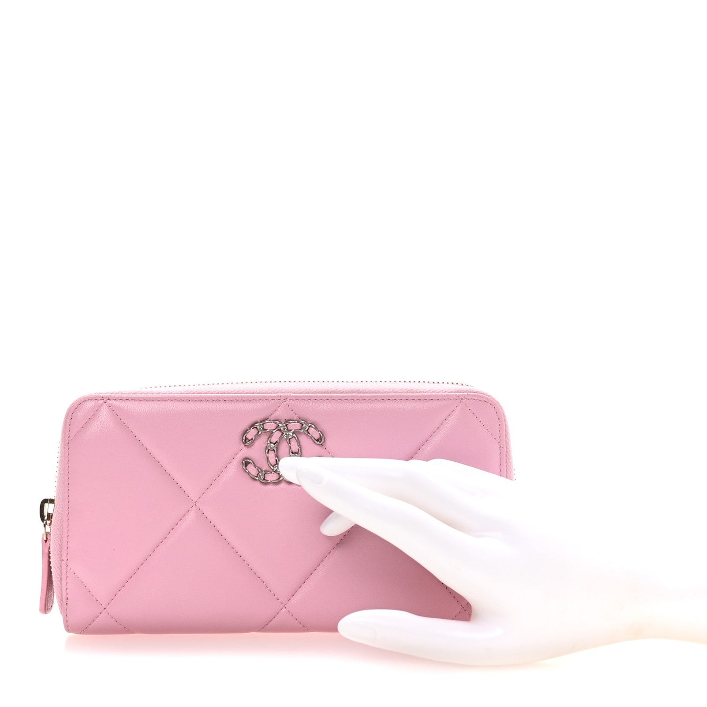 Lambskin Quilted 19 Long Zipped Around Wallet Pink