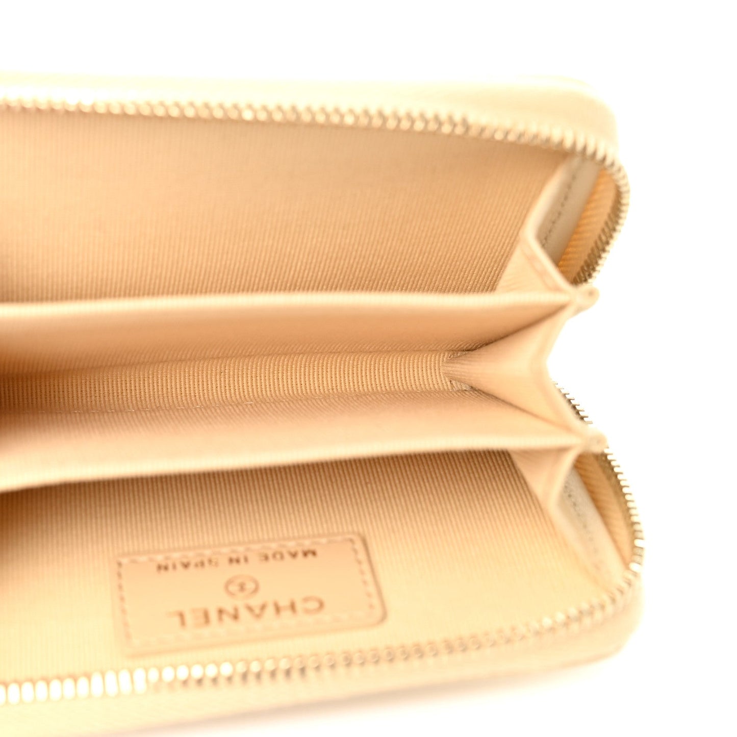 Caviar Quilted Zip Around Coin Purse Beige