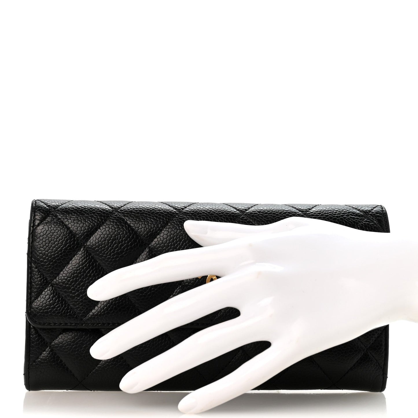 Caviar Quilted Large Flap Wallet Black