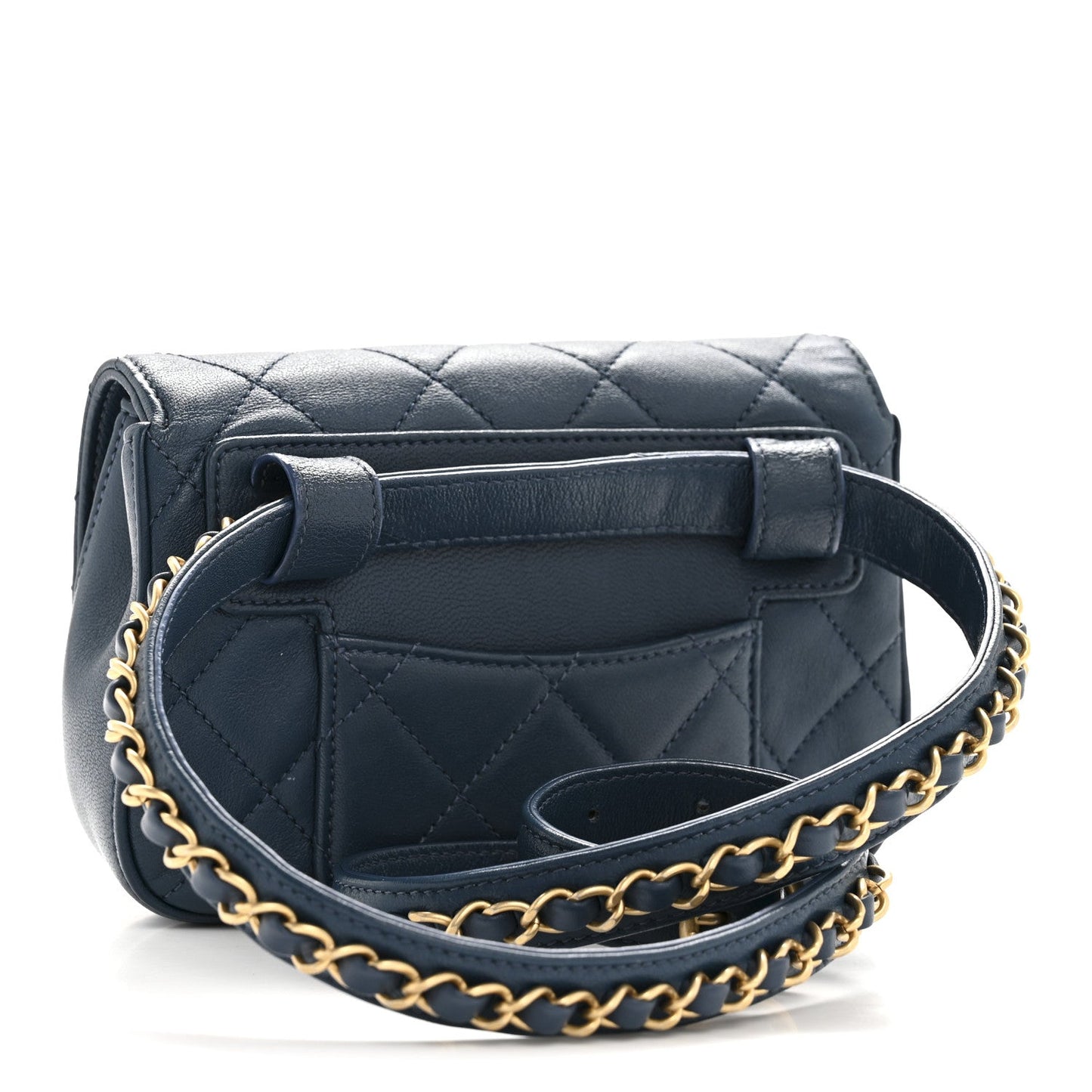 Lambskin Quilted Chain Infinity Waist Belt Bag Blue