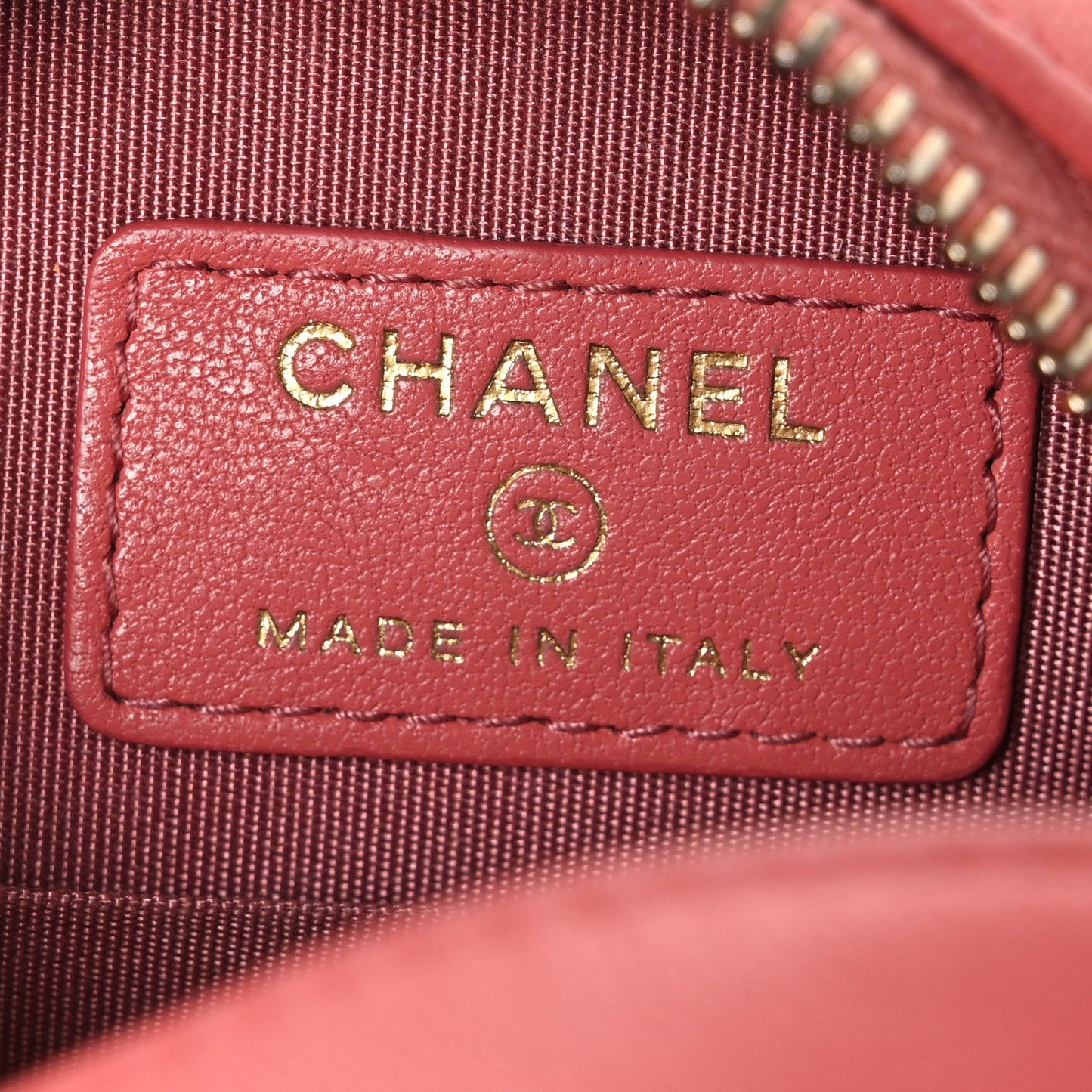 Goatskin Quilted Chanel 19 Round Clutch With Chain  Coral