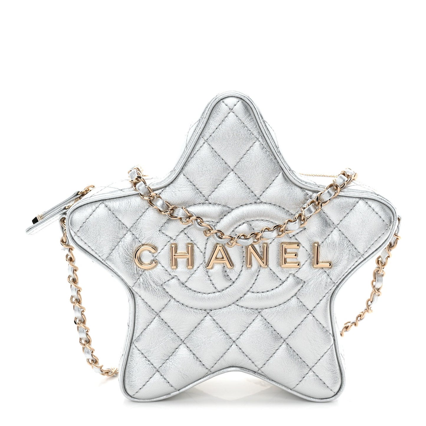 Metallic Lambskin Walk Of Fame Bag Silver