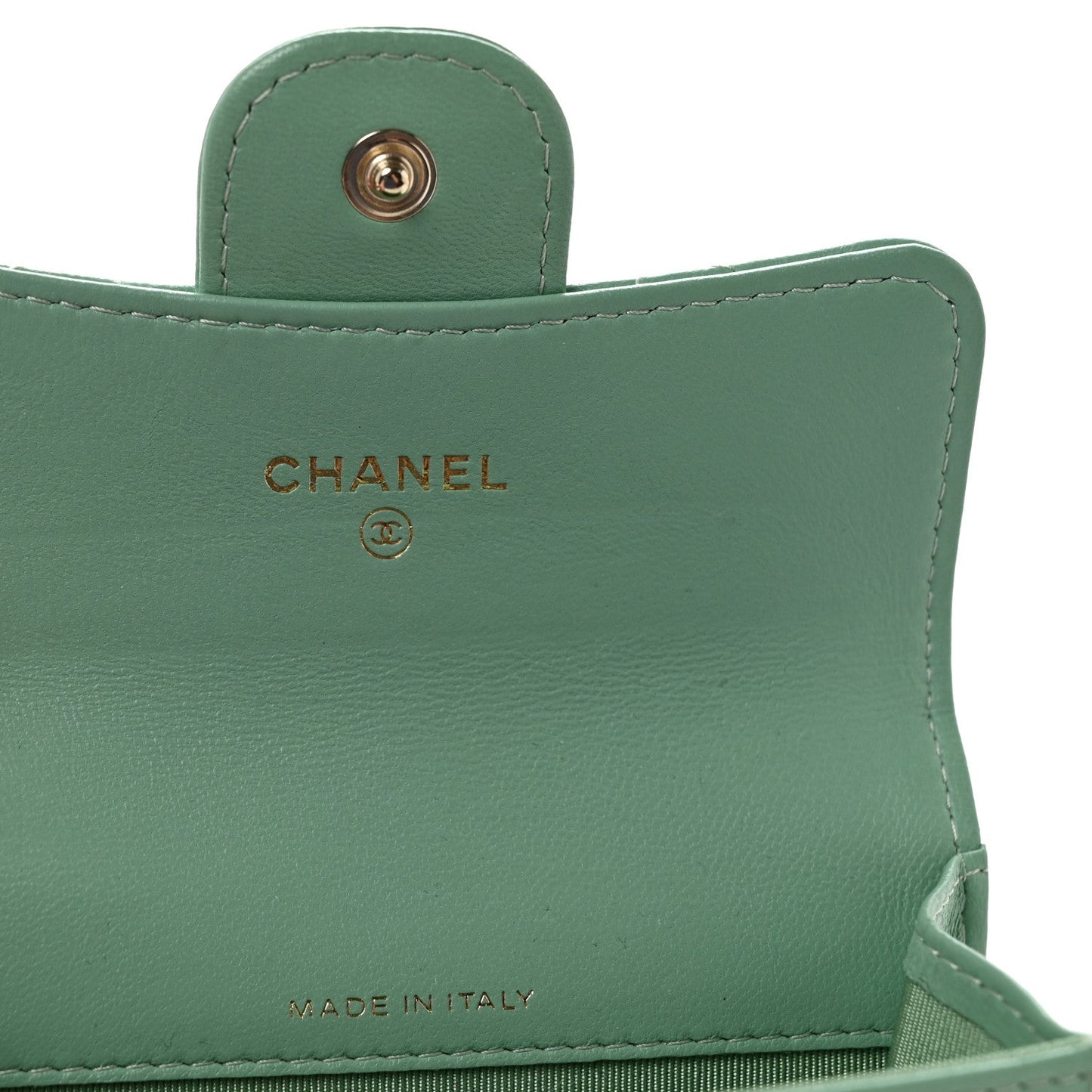Lambskin Quilted Flap Card Holder Wallet Green