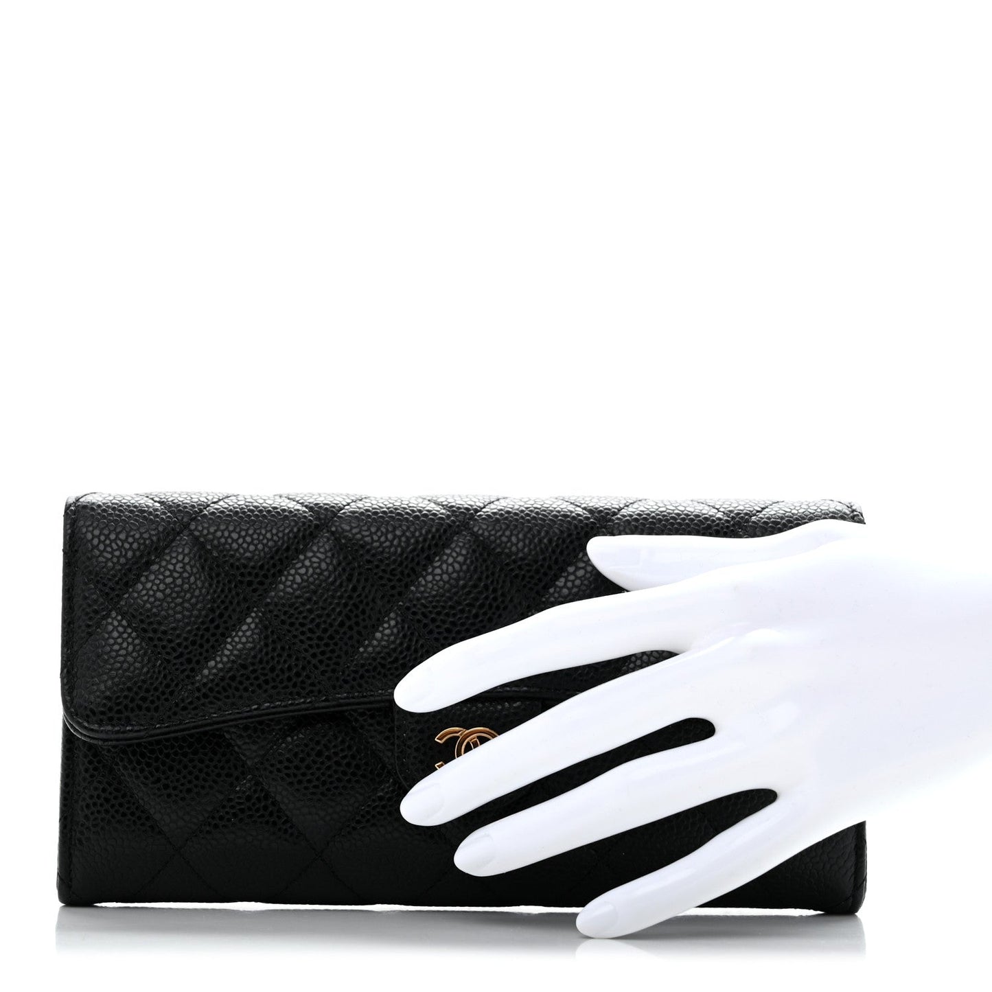 Caviar Quilted Large Gusset Flap Wallet Black