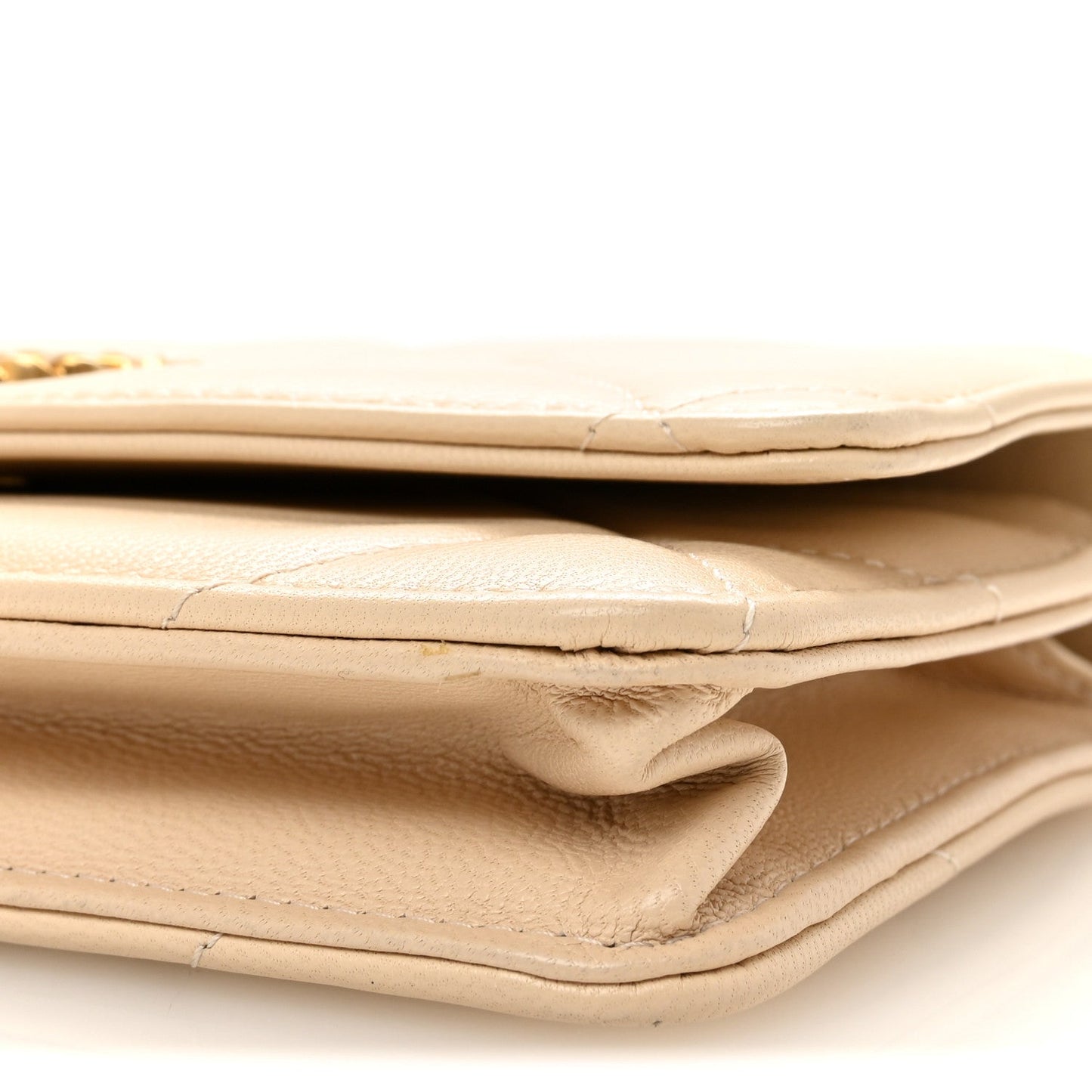 Lambskin Quilted Chanel 19 Wallet On Chain WOC Beige