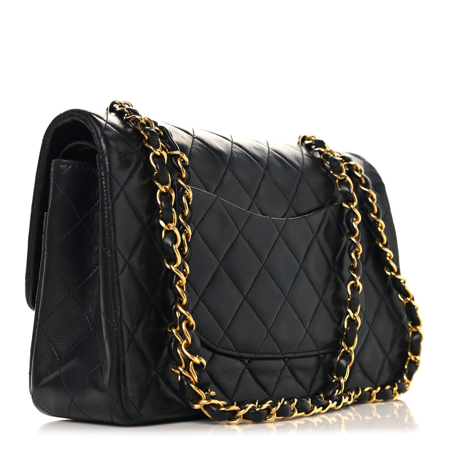 Lambskin Quilted Medium Double Flap Black