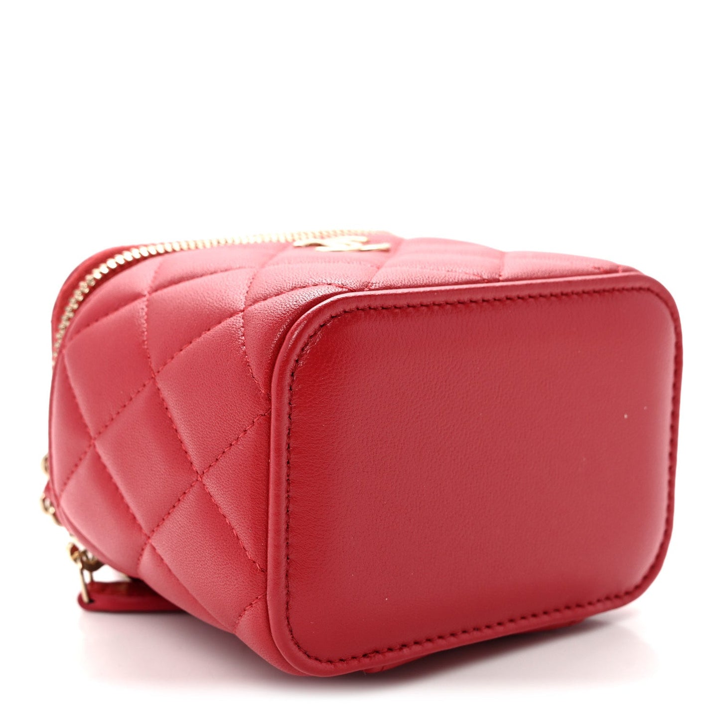 Lambskin Quilted Mini Top Handle Vanity Case With Chain Red