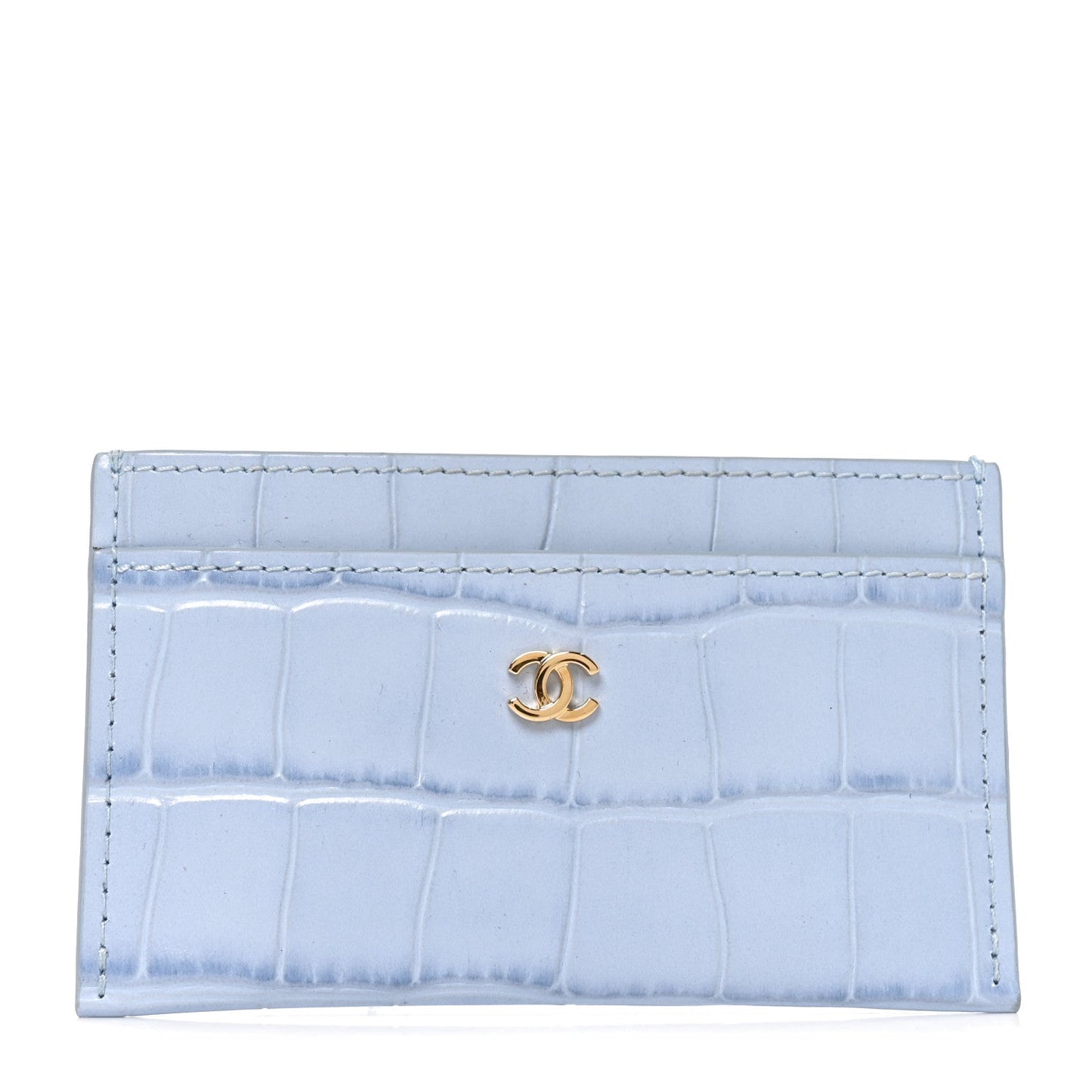 Calfskin Crocodile Embossed Crococo Card Holder Light Blue