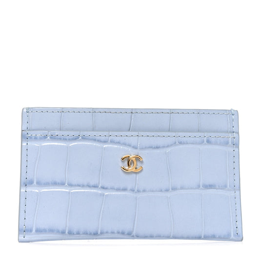 Calfskin Crocodile Embossed Crococo Card Holder Light Blue