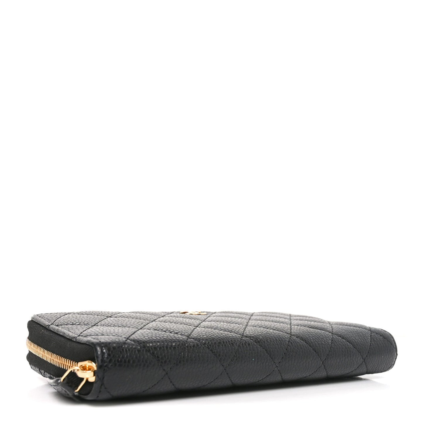 Caviar Quilted Large Gusset Zip Around Wallet Black