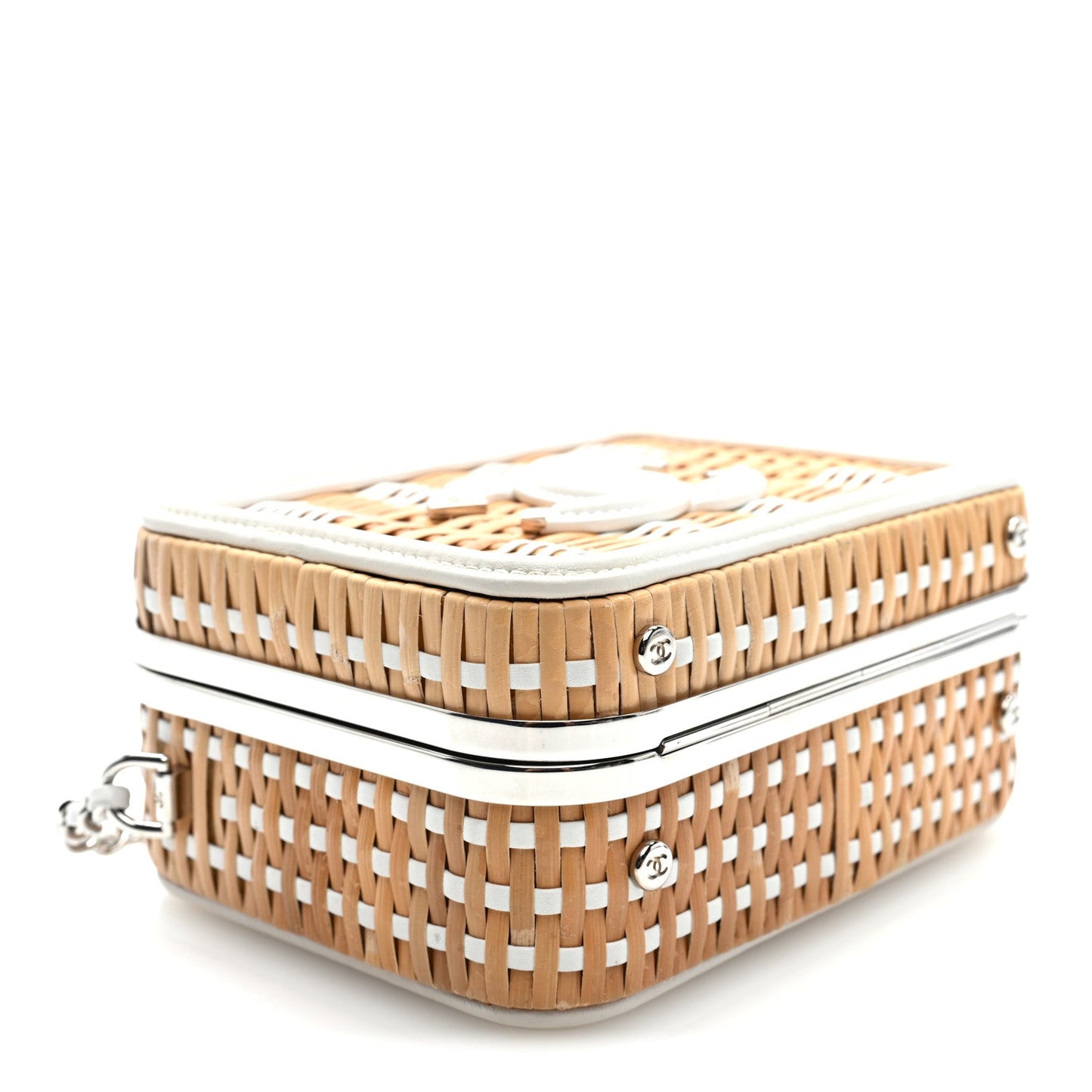 Raffia Patent Small CC Filigree Vanity Case White