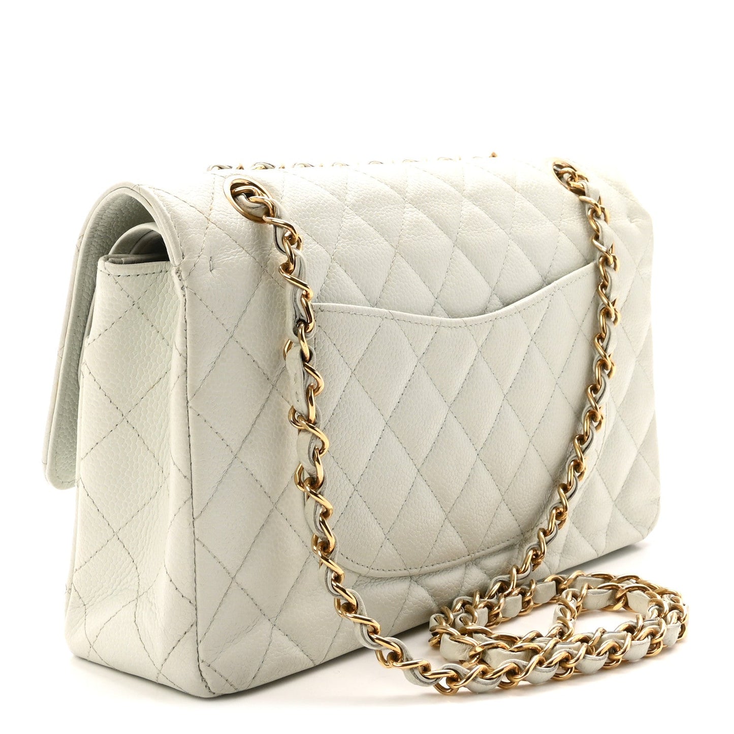 Caviar Quilted Medium Double Flap Light Blue