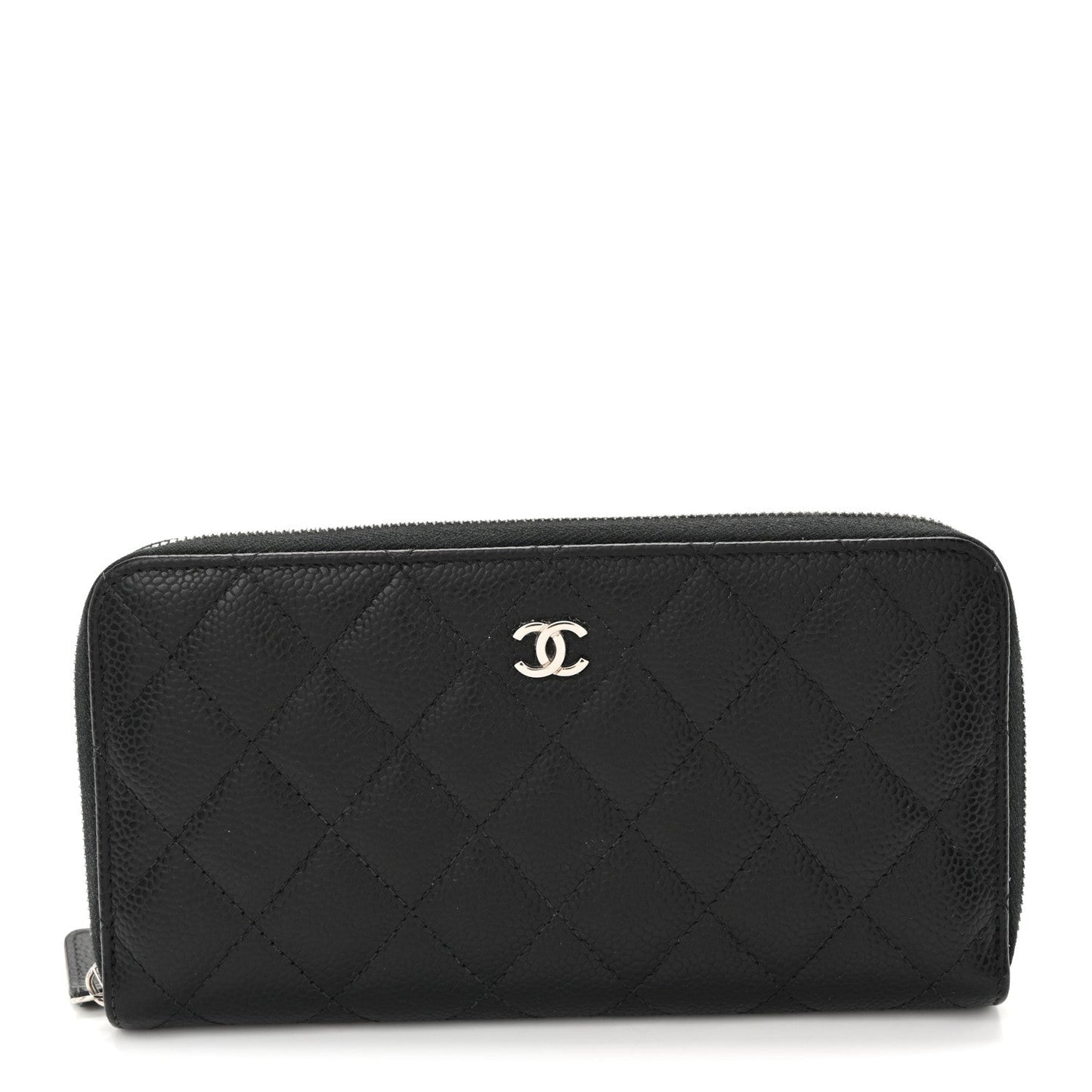 Caviar Quilted Large Gusset Zip Around Wallet Black