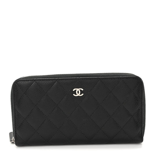 Caviar Quilted Large Gusset Zip Around Wallet Black