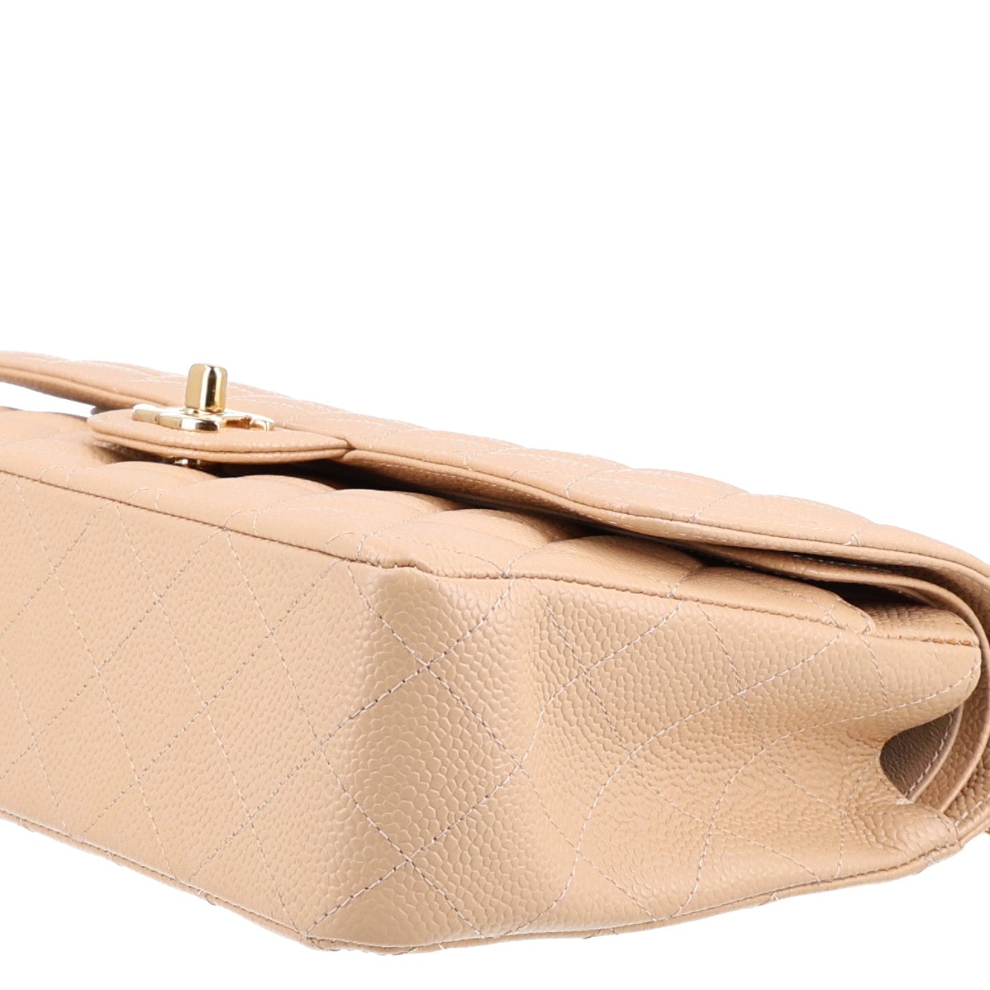 Caviar Quilted Medium Double Flap Beige