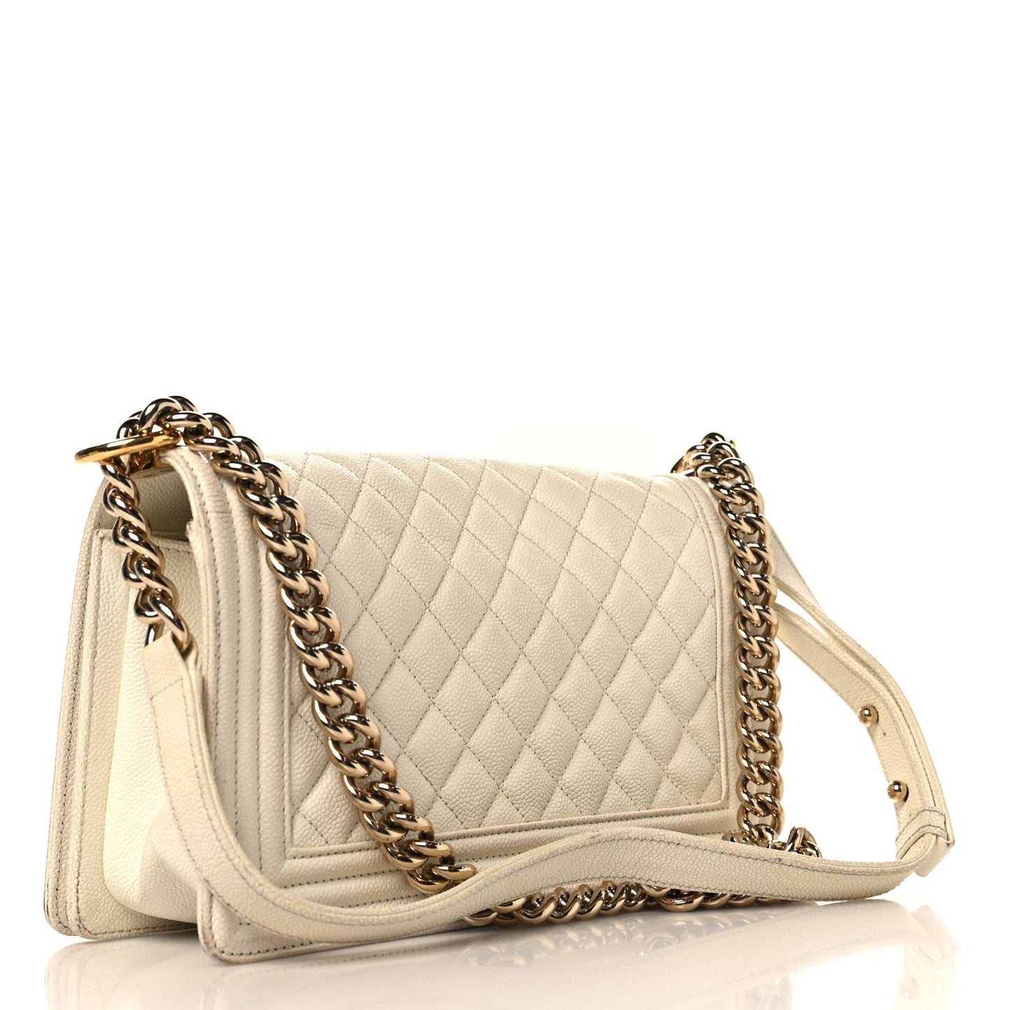 Caviar Quilted Medium Boy Flap White