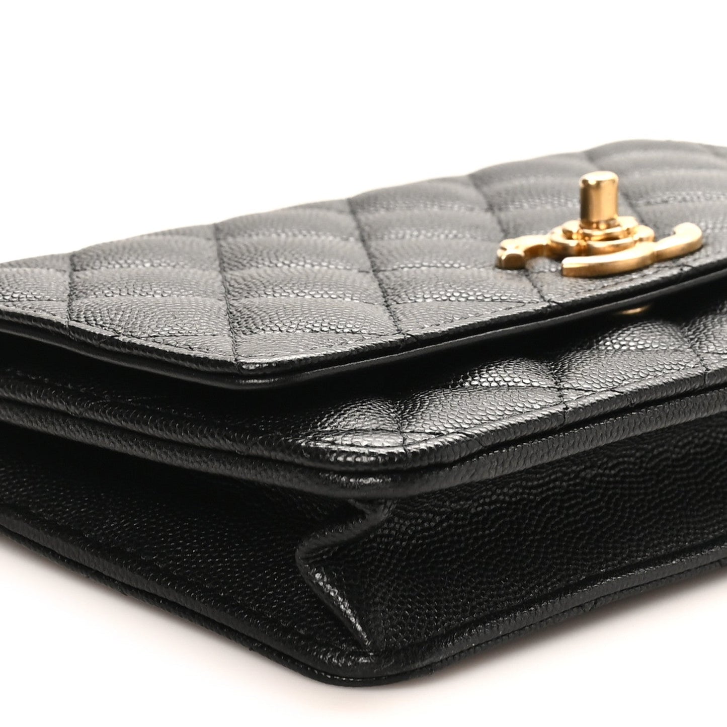 Caviar Quilted Camellia Wallet On Chain WOC Black