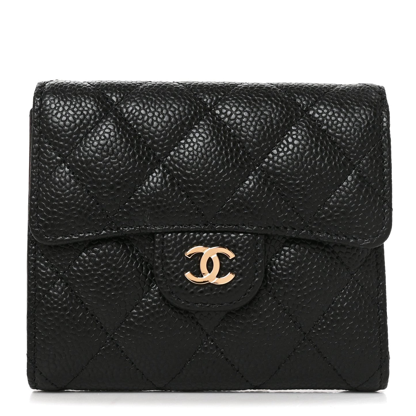 Caviar Quilted Compact Flap Wallet Black