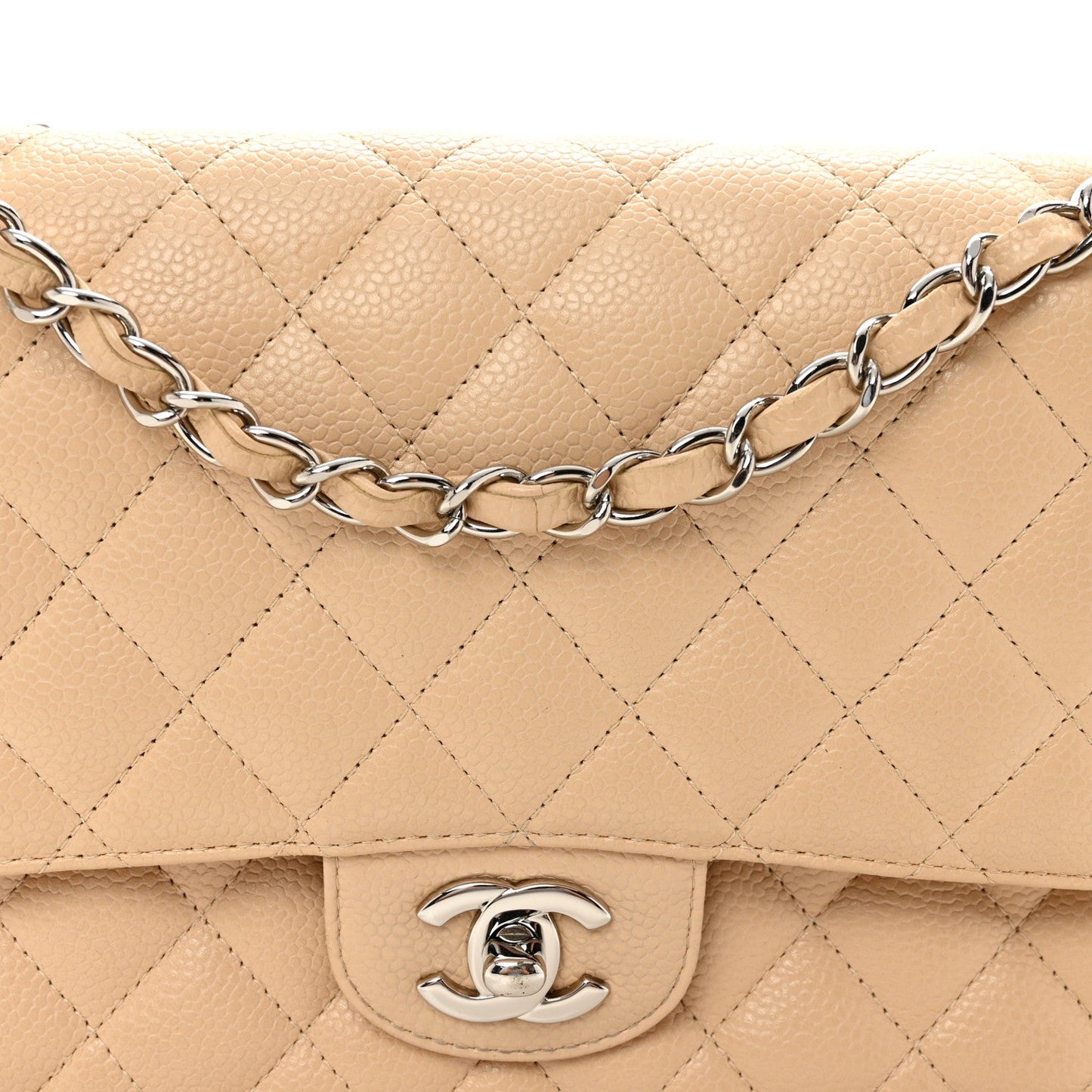 Caviar Quilted Medium Double Flap Beige Clair