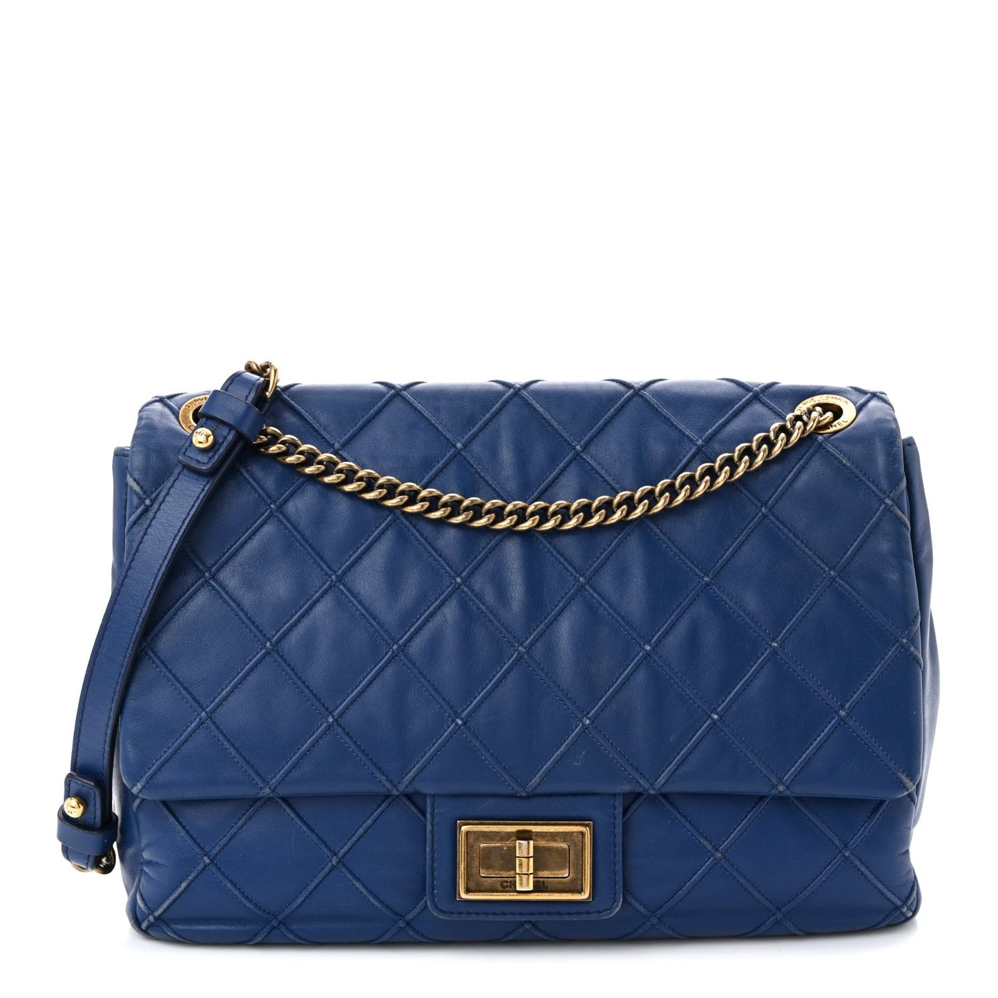 Calfskin Diamond Debossed Large Cosmos Flap Blue