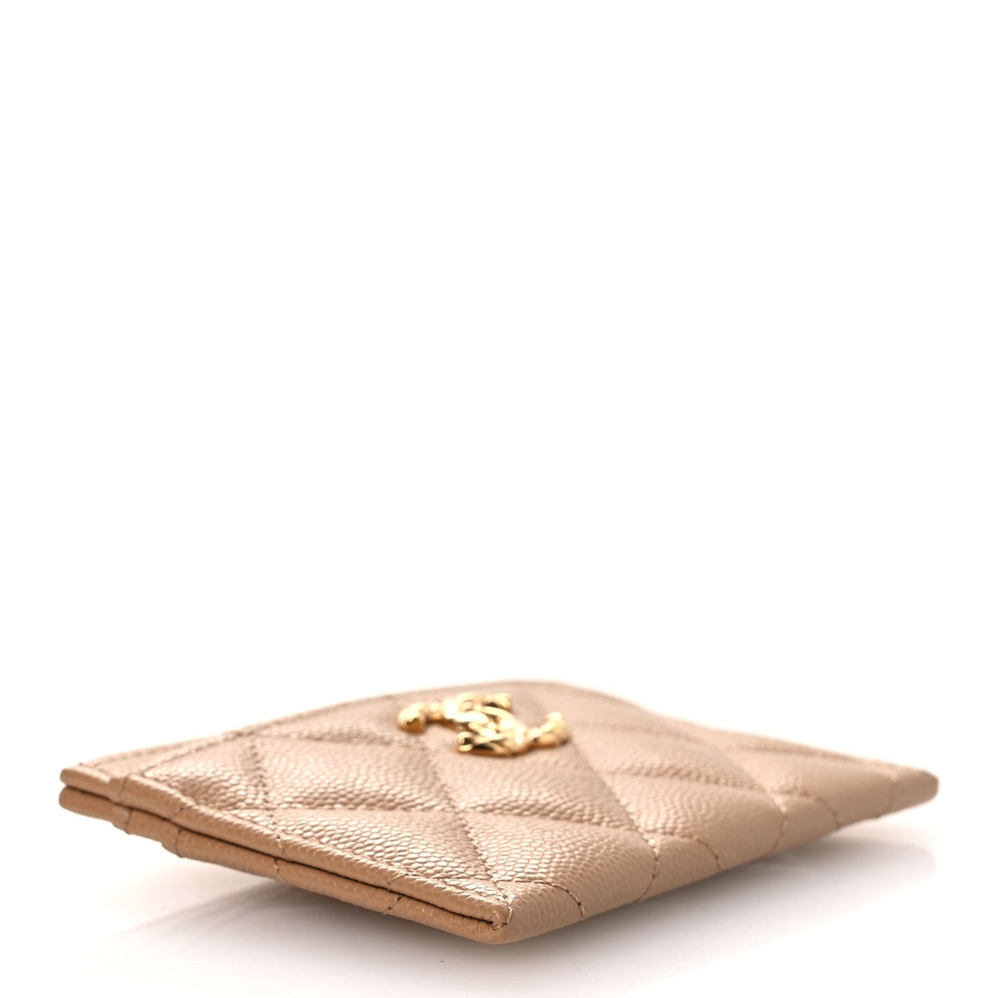 Caviar Quilted CC Card Holder Beige