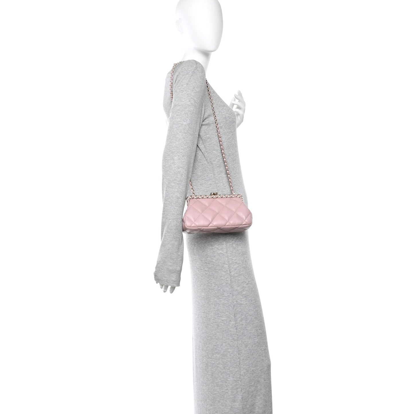 Lambskin Quilted Chain Frame Clutch Pink