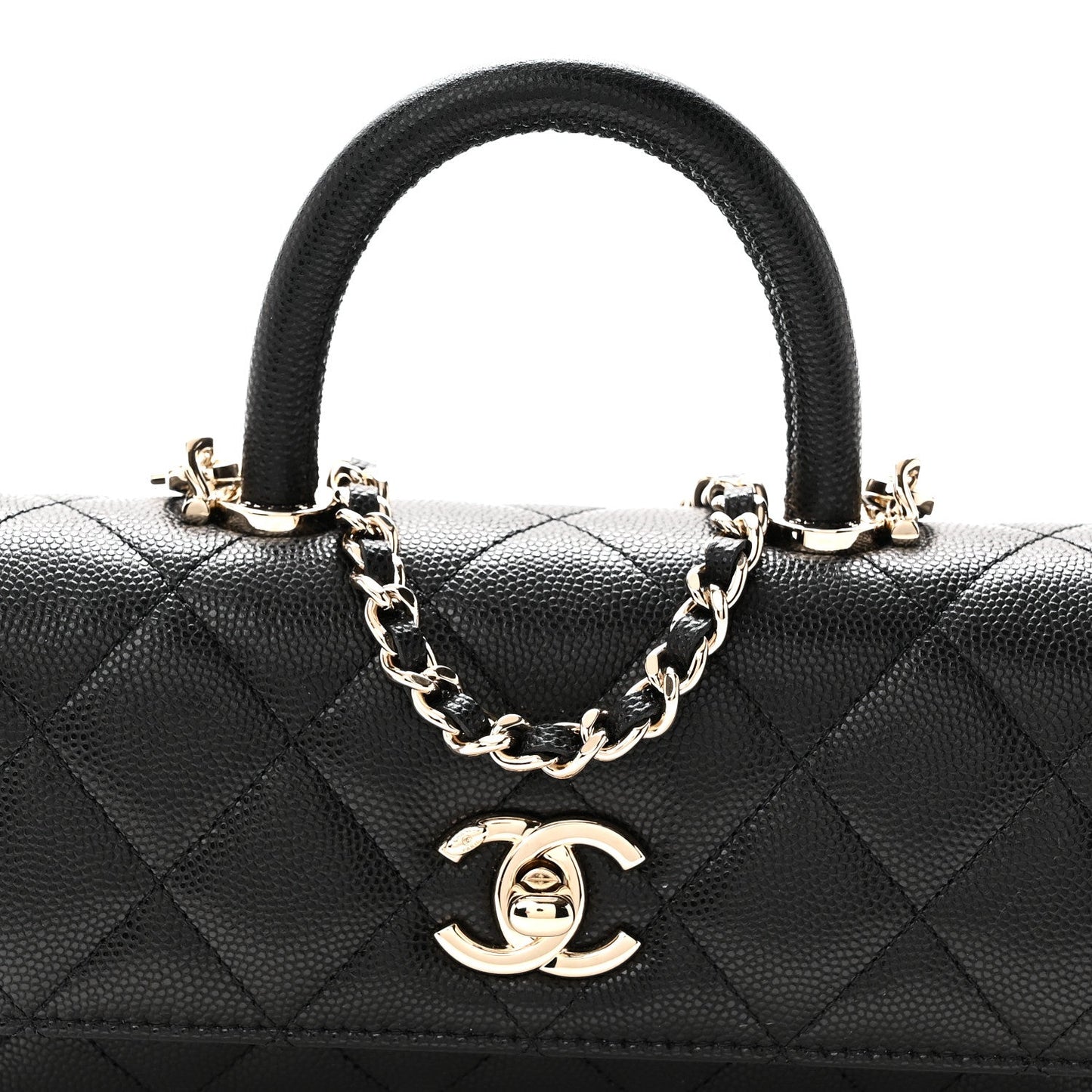 Caviar Quilted Coco Handle East West Clutch With Chain Black