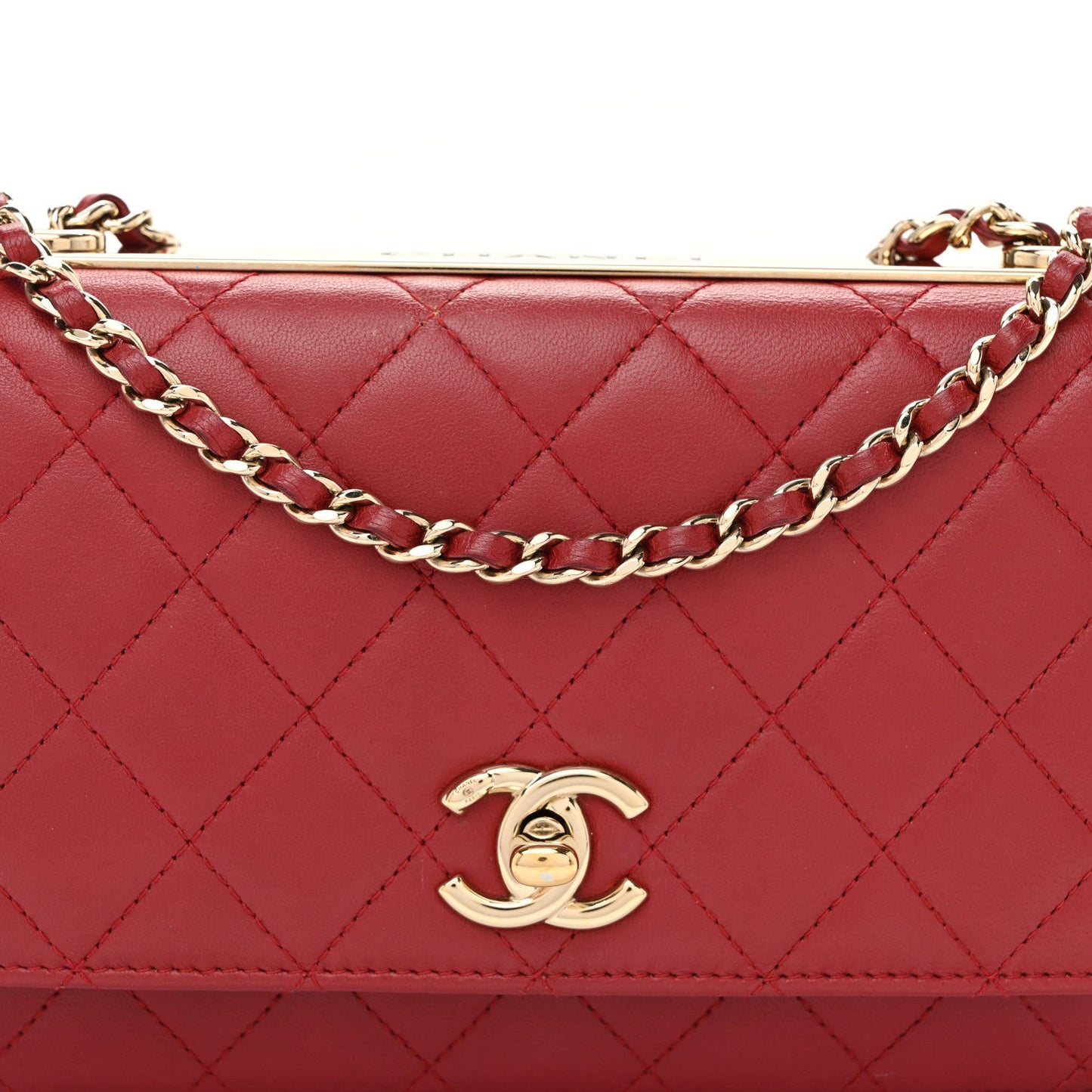 Lambskin Quilted Trendy CC Wallet On Chain WOC Red