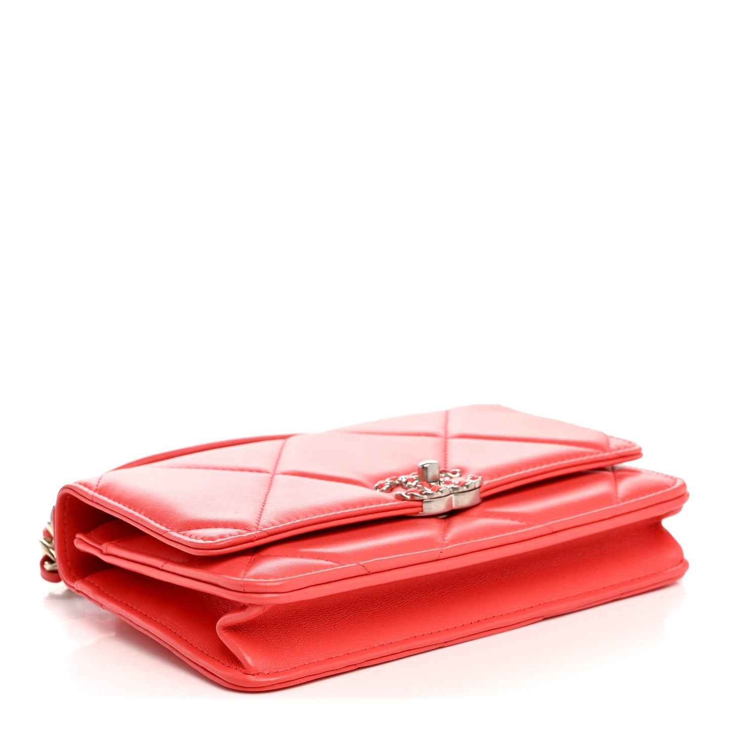 Lambskin Quilted Chanel 19 Wallet On Chain WOC Coral