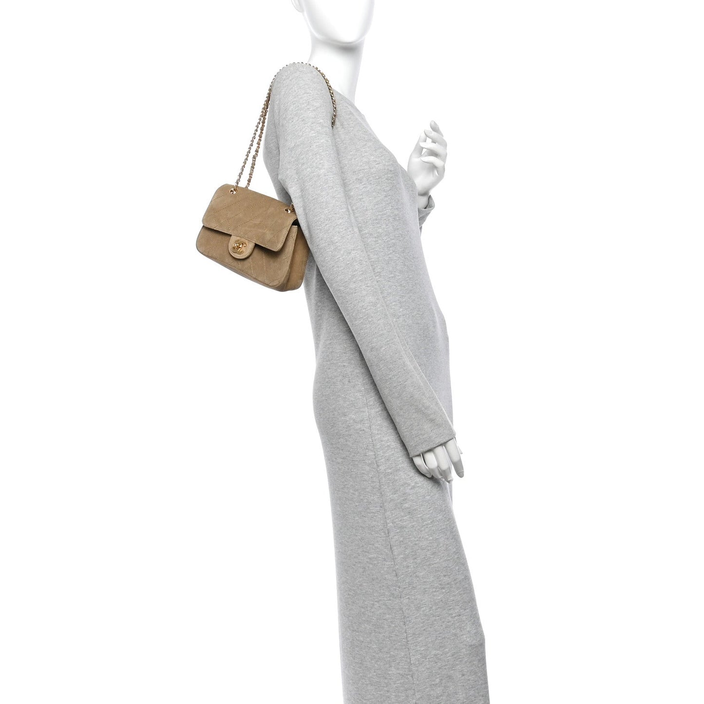 Suede Calfskin Mini Souplissimo Flap Dark Beige