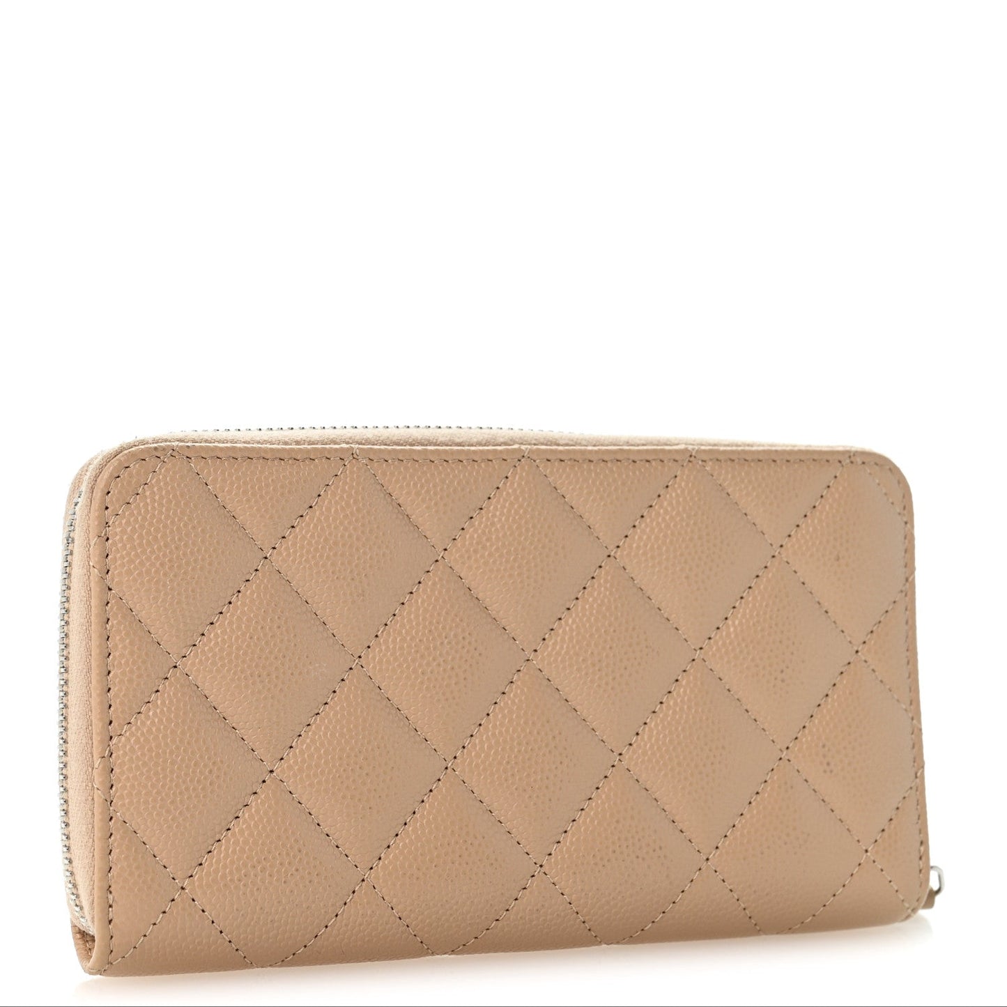 Caviar Quilted Medium Zip Around Wallet Beige