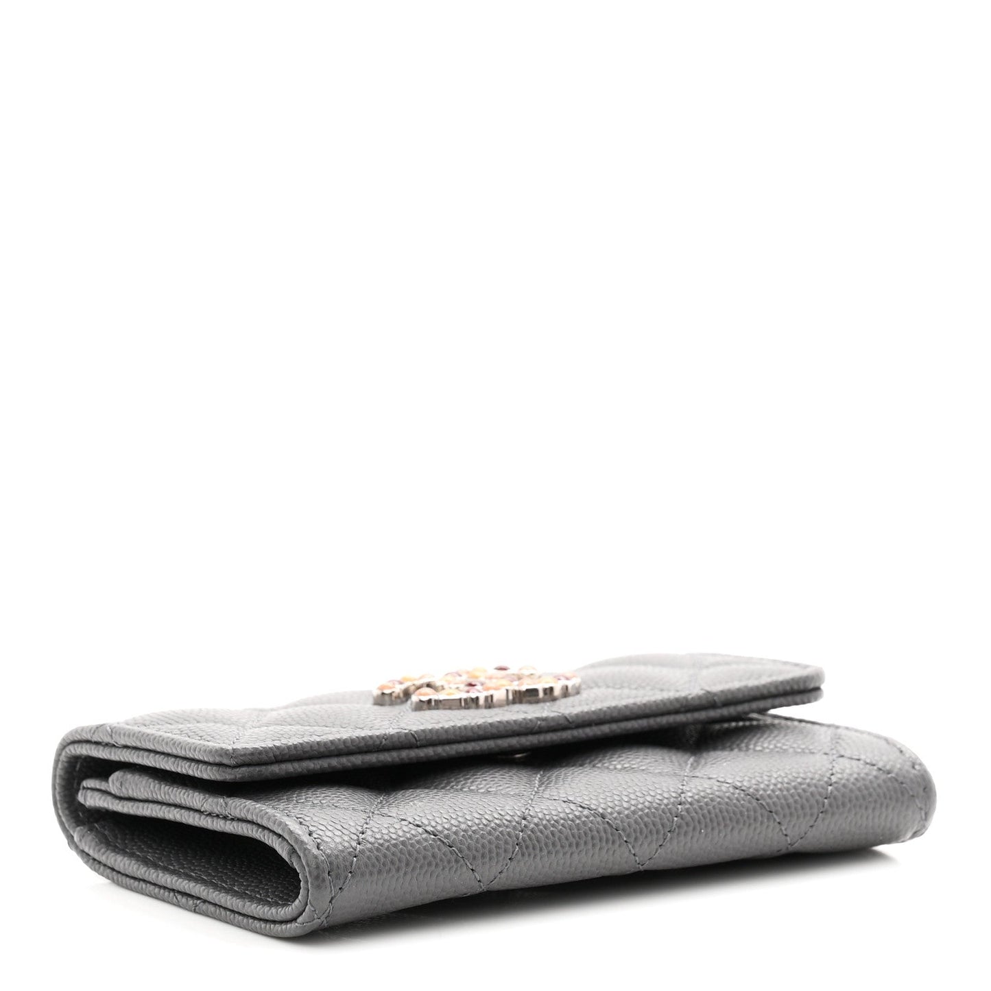 Shiny Caviar Enamel Quilted CC Flap Card Holder Grey