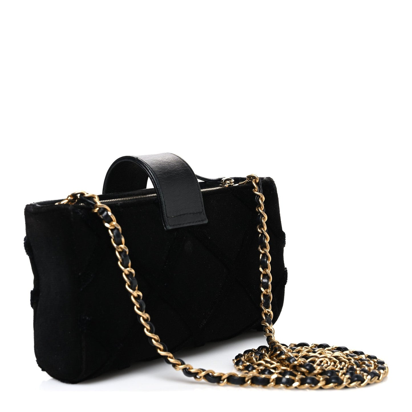 Velvet Quilted Small Clutch With Chain  Black
